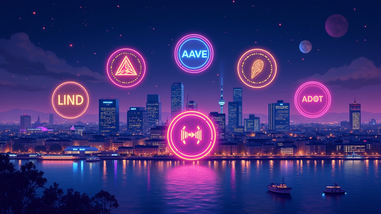 Neon illustration of Nasdaq Stockholm with six 1:1 crypto ETPs over a collateral symbol and a futuristic Nordic skyline.
