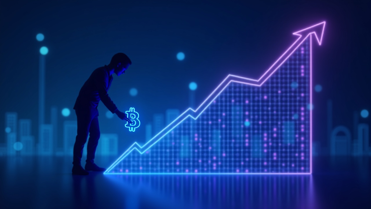 3D illustration of an institutional investor silhouette reallocating funds into Bitcoin, dragging a liquidity depth chart.