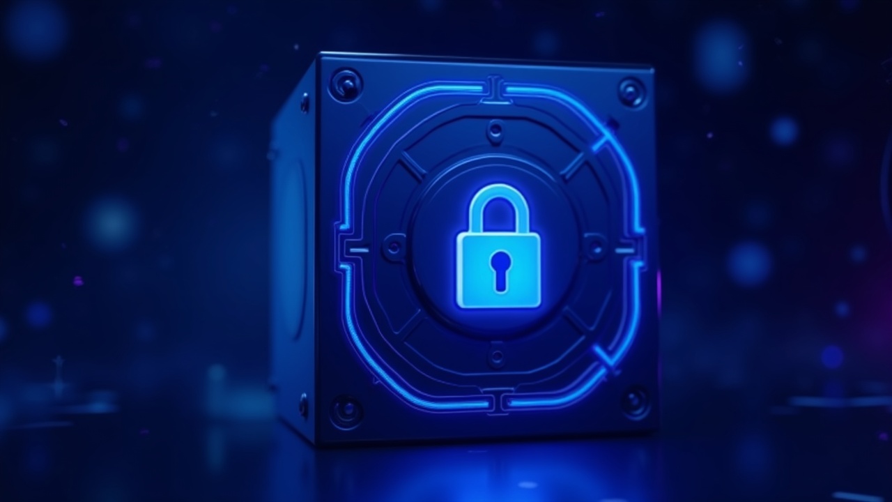 Cryptographic custody vault lit in neon with MPC shards and blurred digital background.