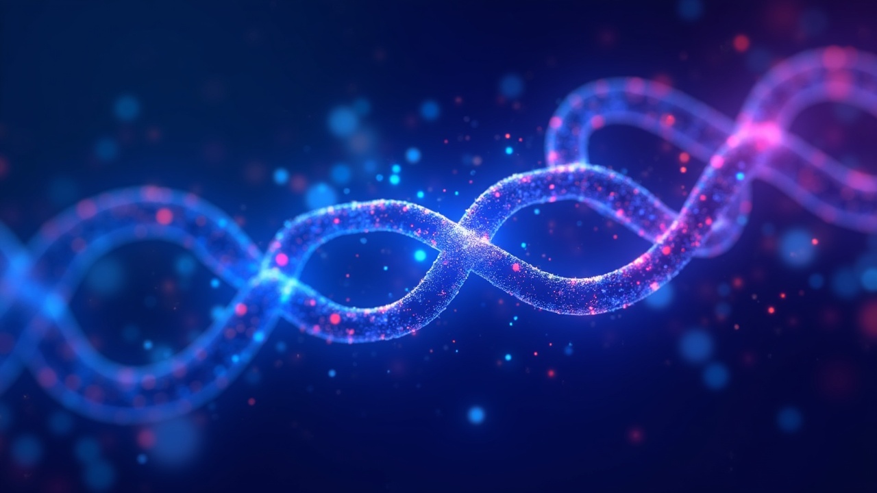 Neon illustration of a cross-chain network with a price chart breaking technical resistances and a futuristic hub.