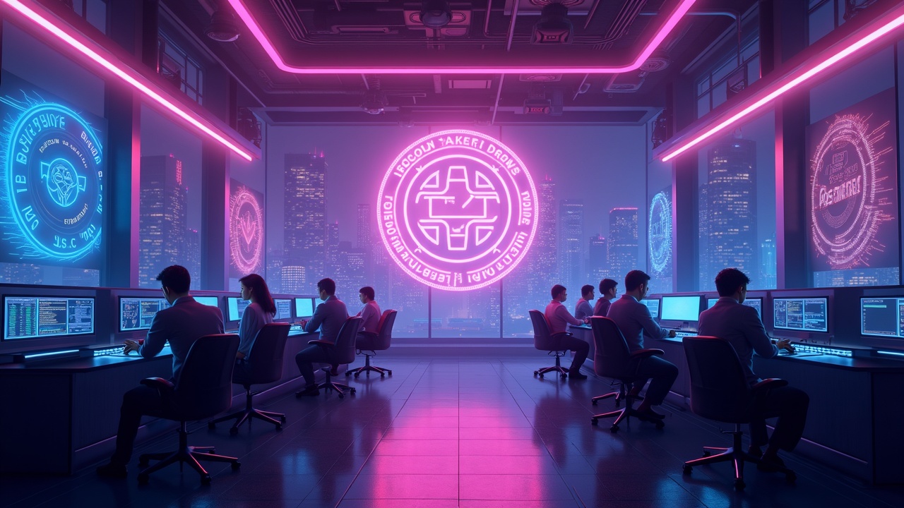 Polymarket in a neon crypto trading hub with a CFTC seal and futuristic skyline.