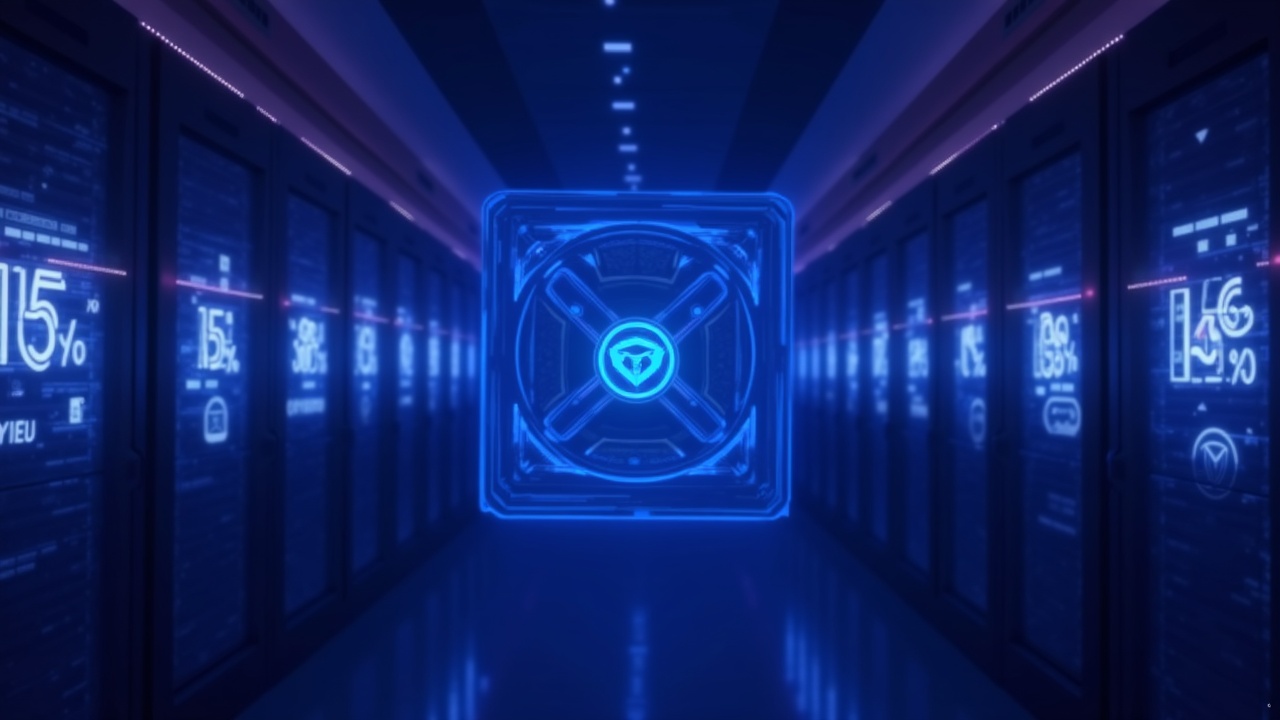 Futuristic custody vault with Solana; holographic screens display 15% yield on stablecoins for OpenTrade and Crypto.com