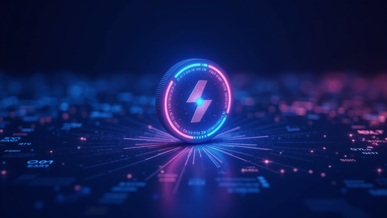 Neon Solana ETF concept with SOL, blockchain network and institutional investors on a blue-cyan-pink background.