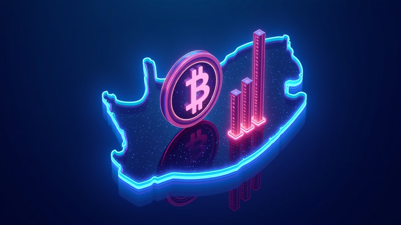 Neon-style illustration of a stablecoin crossing borders over a South Africa map, with a bank shield and glowing liquidity