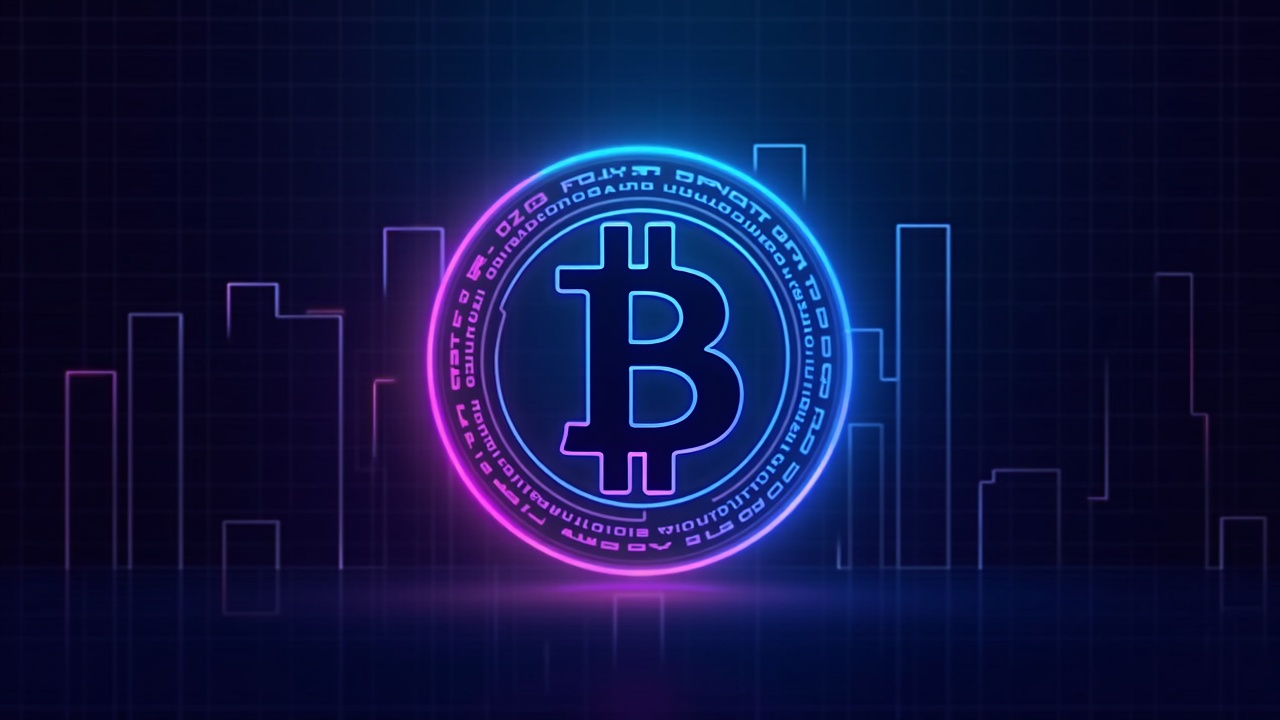 Central Bitcoin symbol glowing in neon blue and magenta, fading order books signal demand exhaustion and bear market on grid.