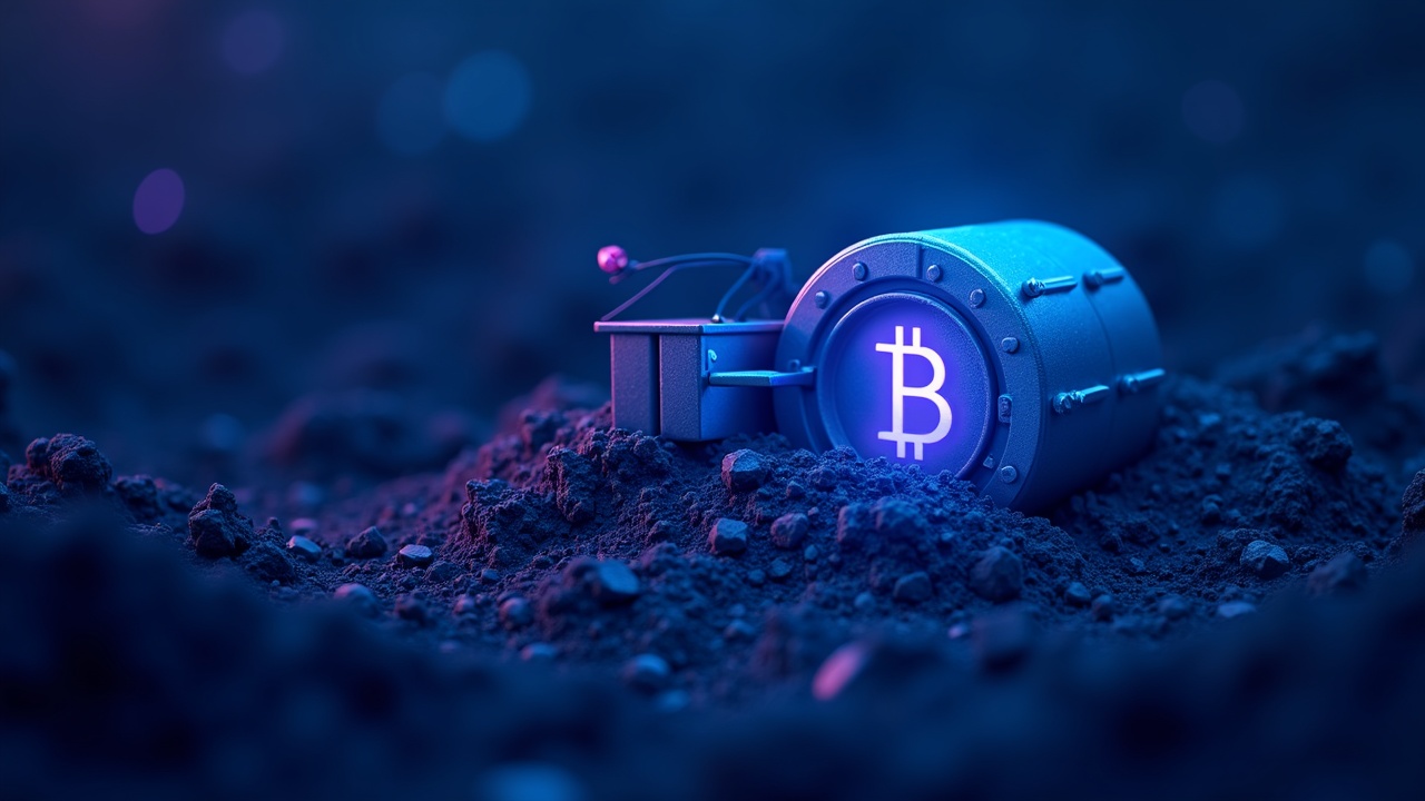 Neon-lit Bitcoin vault buried in a landfill with glowing private keys, symbolizing custody and self-custody urgency.