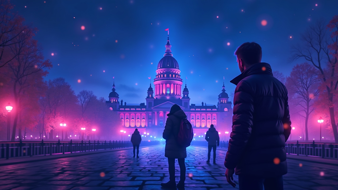 Neon-lit scene of Poland vetoing MiCA, a sovereign citizen breaking digital shackles with Parliament in the background.