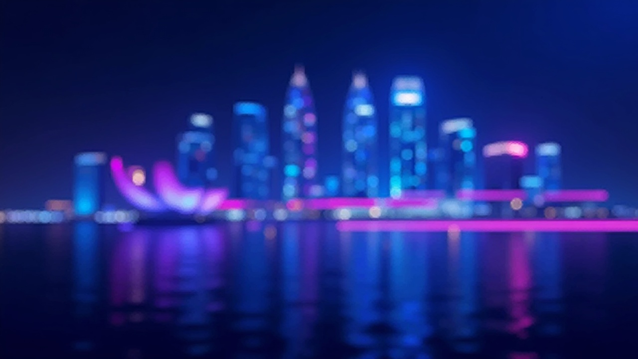 Neon Singapore skyline with glowing blockchain tokens turning real-world assets into tokenized bonds and real estate