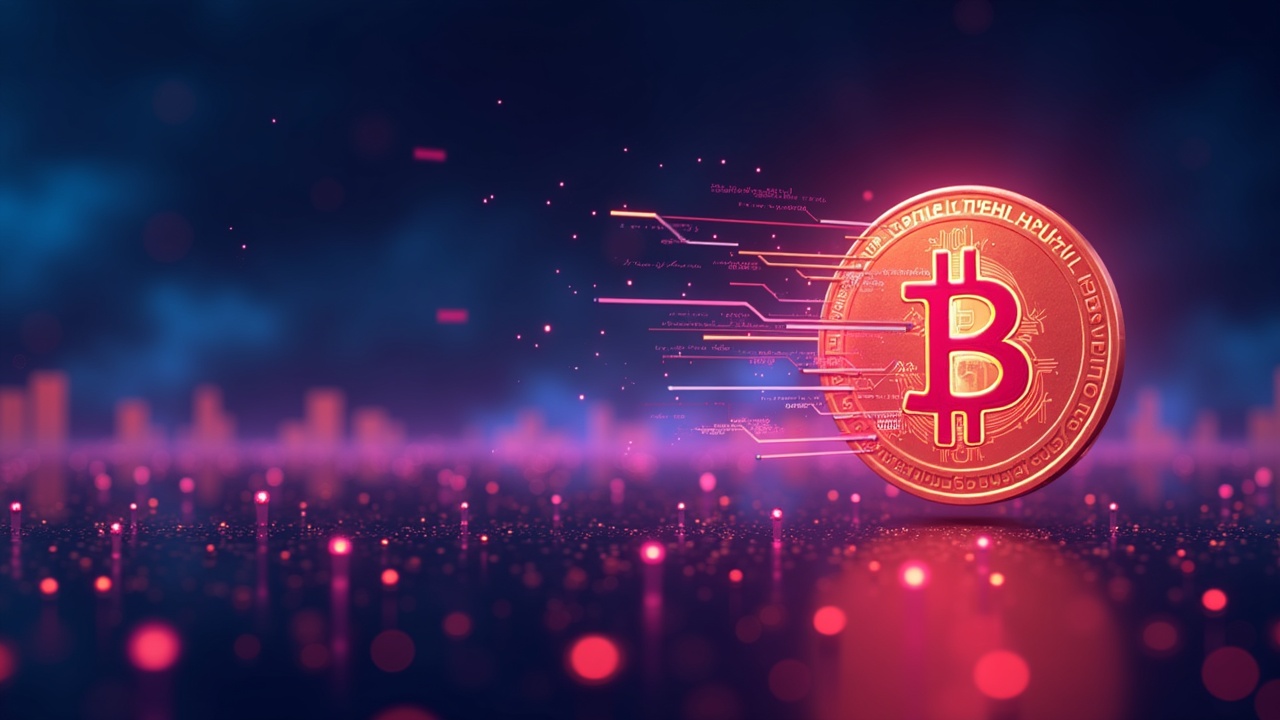 Neon Bitcoin icon with glitching vote path, collapsing validators, and blockchain horizon signaling staking disruption.