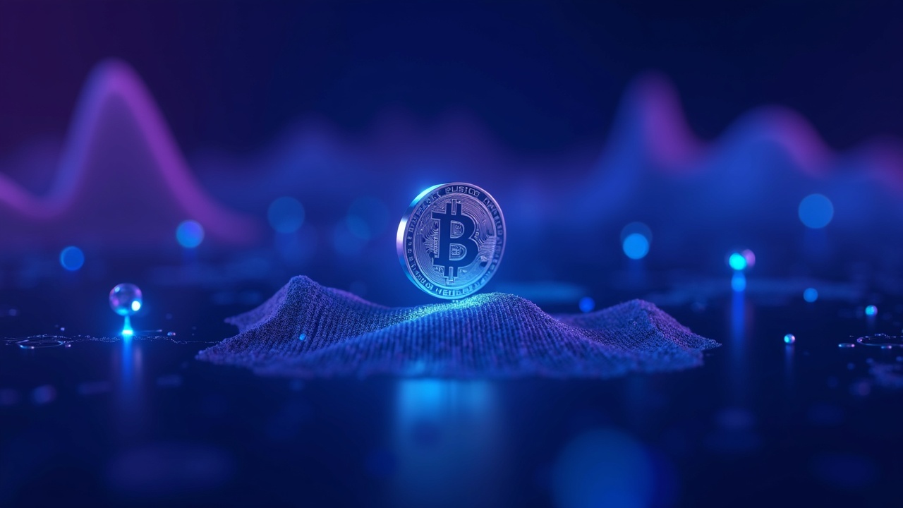 Neon blue and purple crypto scene with a chrome coin and bokeh background, symbolizing market stabilization as ETF outflows ease.