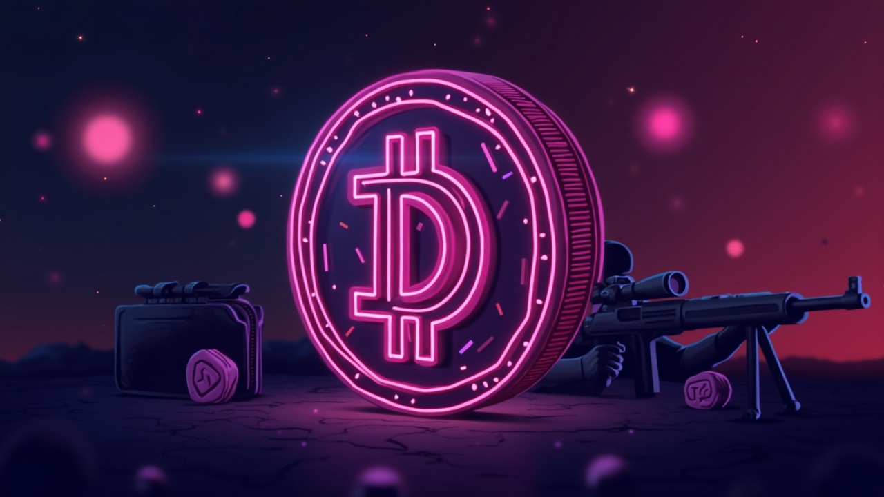 Neon crypto art featuring a central DONT token, Solana motif, stealth sniper wallet, and a burn icon under regulatory glow.
