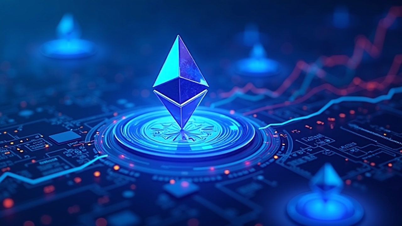 Digital illustration of tokenized bonds settling on Ethereum with EURCV, SWIFT, and ISO 20022 in a neon ledger.