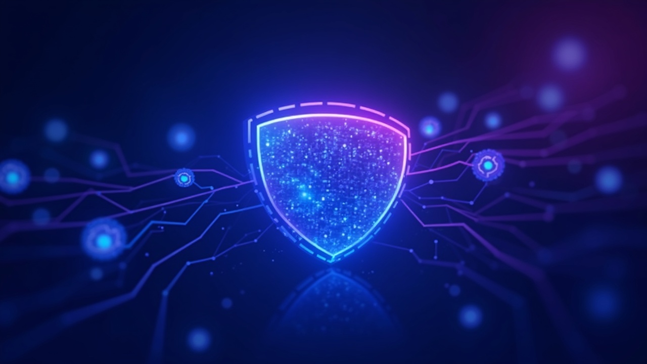 Neon crypto security artwork: a central wallet connected to branching, masked addresses through a Tornado Cash-like mixer.