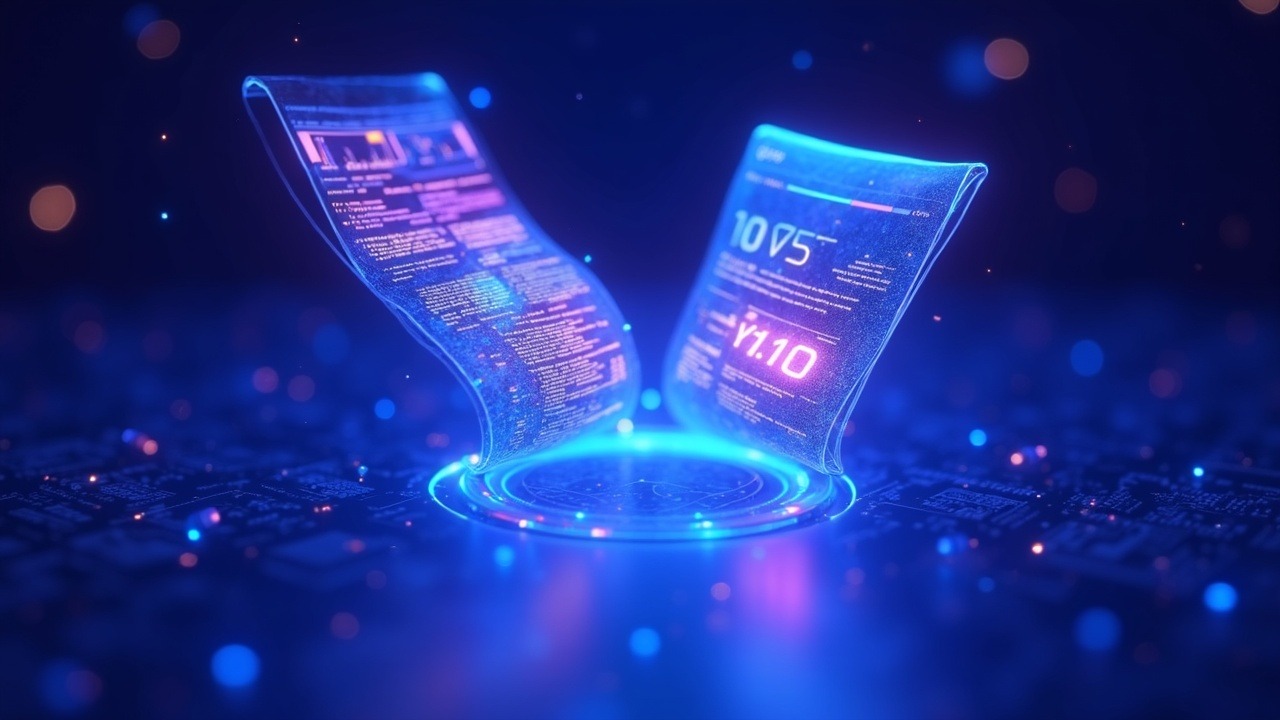 Neon DAO governance duel: two holographic reports clash over a 51M funding banner, blue and purple glow.