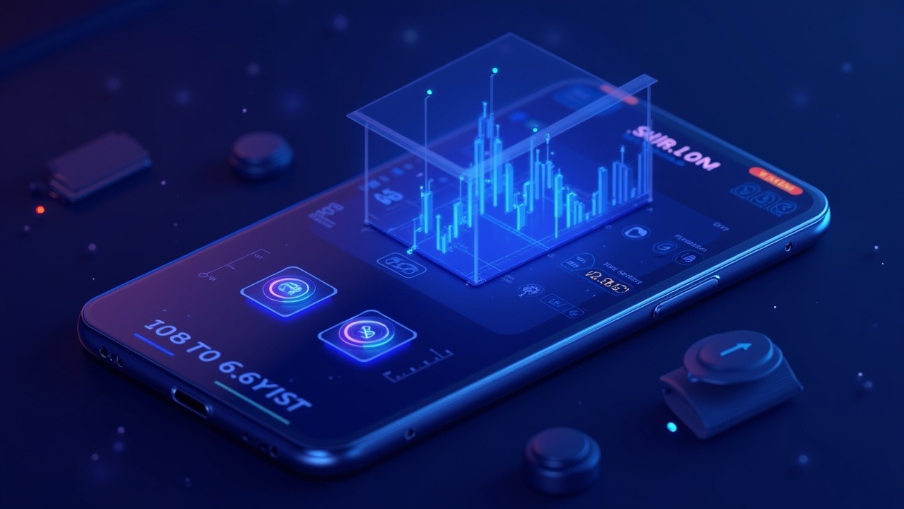 Trading-first crypto app with on-chain assets, advanced charts, a fading Farcaster feed, neon glow, and a sleek wallet.