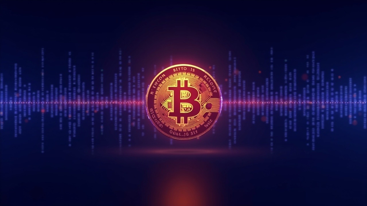 Central glowing Bitcoin coin with split paths: drop to 55k realized price and 60k–70k sideways range, neon backdrop.