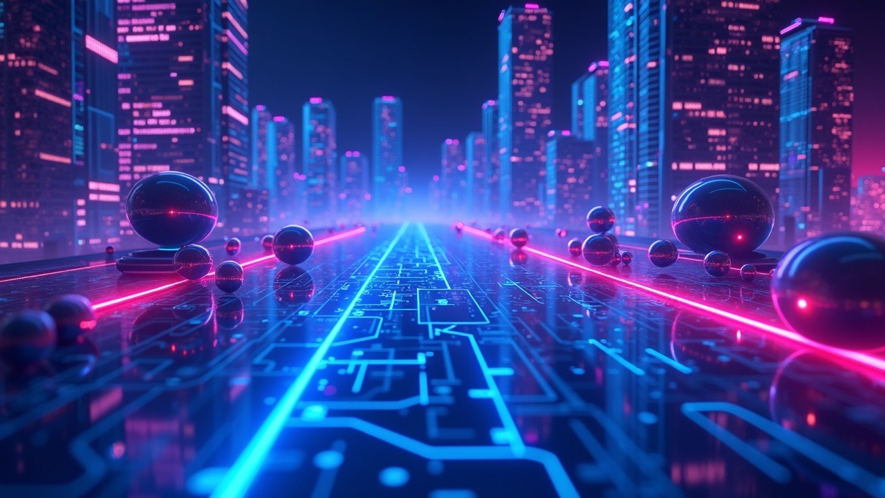 Neon blue-pink AI-inspired scene of cbETH oracle mispricing triggering DeFi liquidations