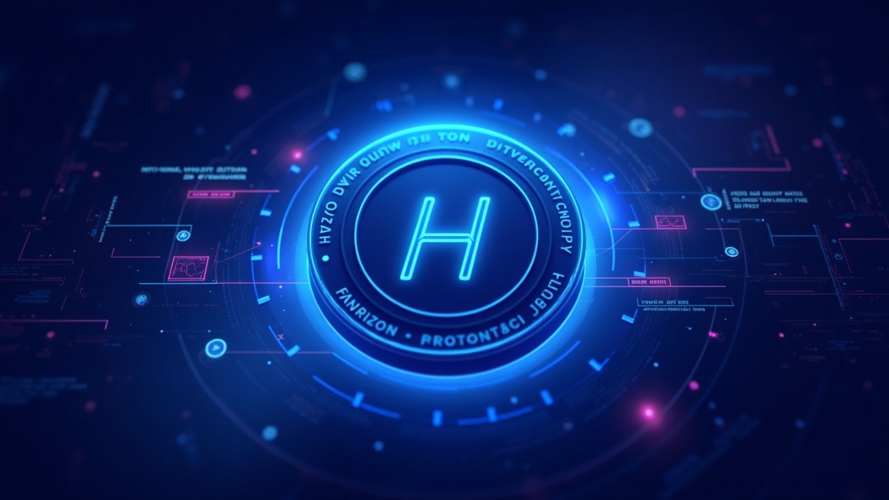 Neon illustration of Hyperliquid's Outcome Contracts token with event horizon visuals, data streams, and feeds in blue glow.