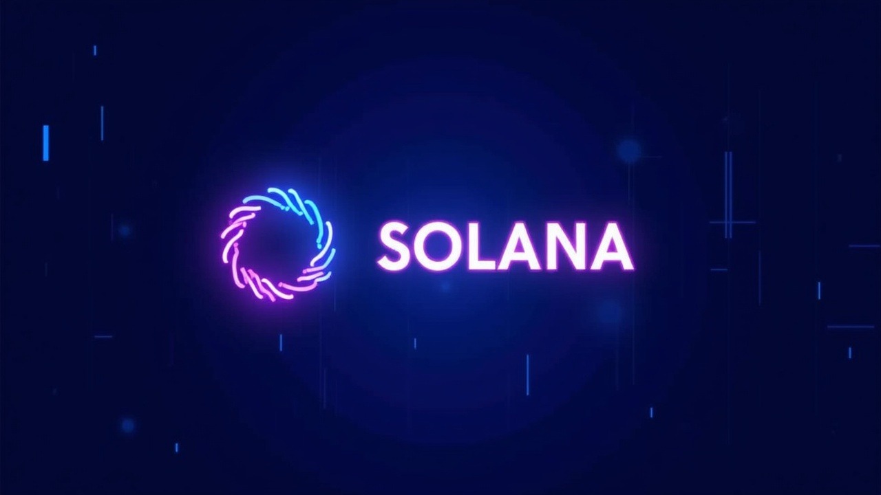 Neon Solana logo with blue and purple liquidity ribbons against a futuristic market backdrop, ETF imagery