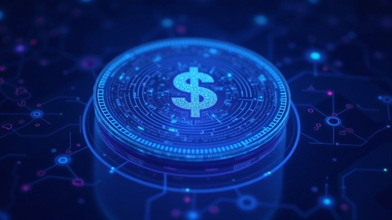 Hyperrealistic USD1 token centered with reserve ledger and on-chain lending graphs, neon glow on a sleek DeFi interface.