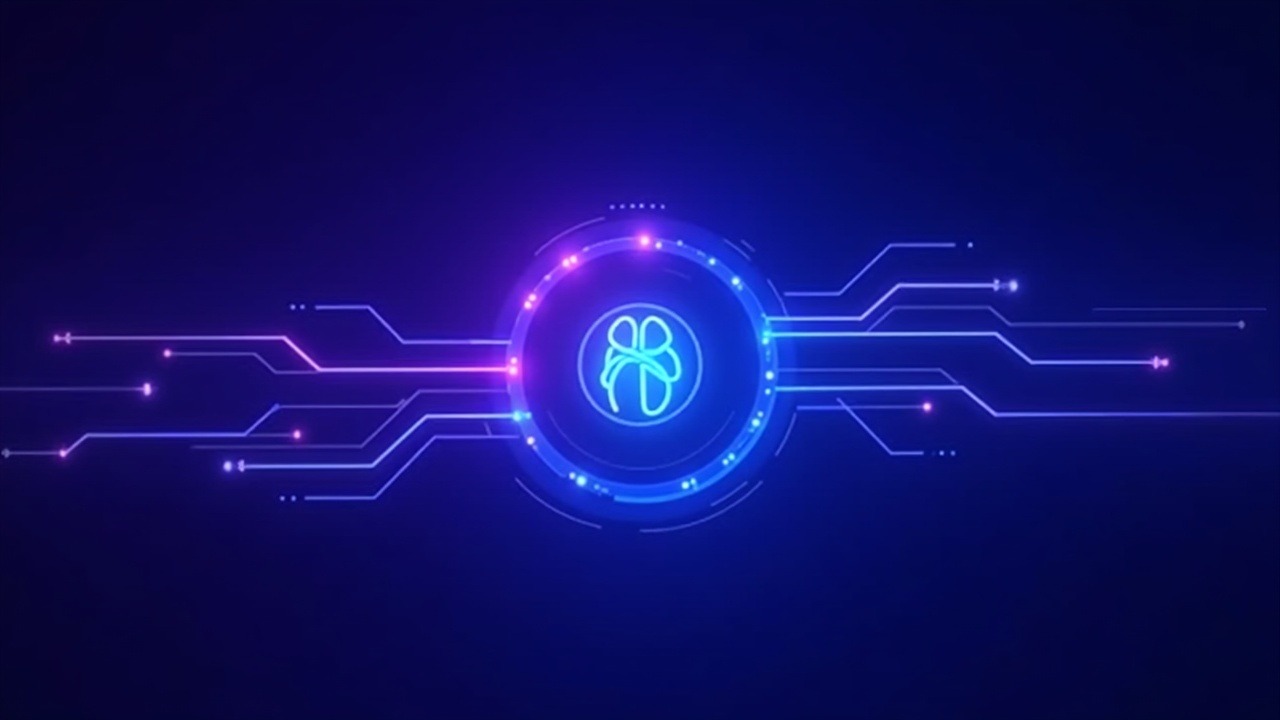 Neon-lit depiction of Aave merging with OKX Wallet on X Layer 2, illustrating lending and borrowing flows in a futuristic blue-purple glow