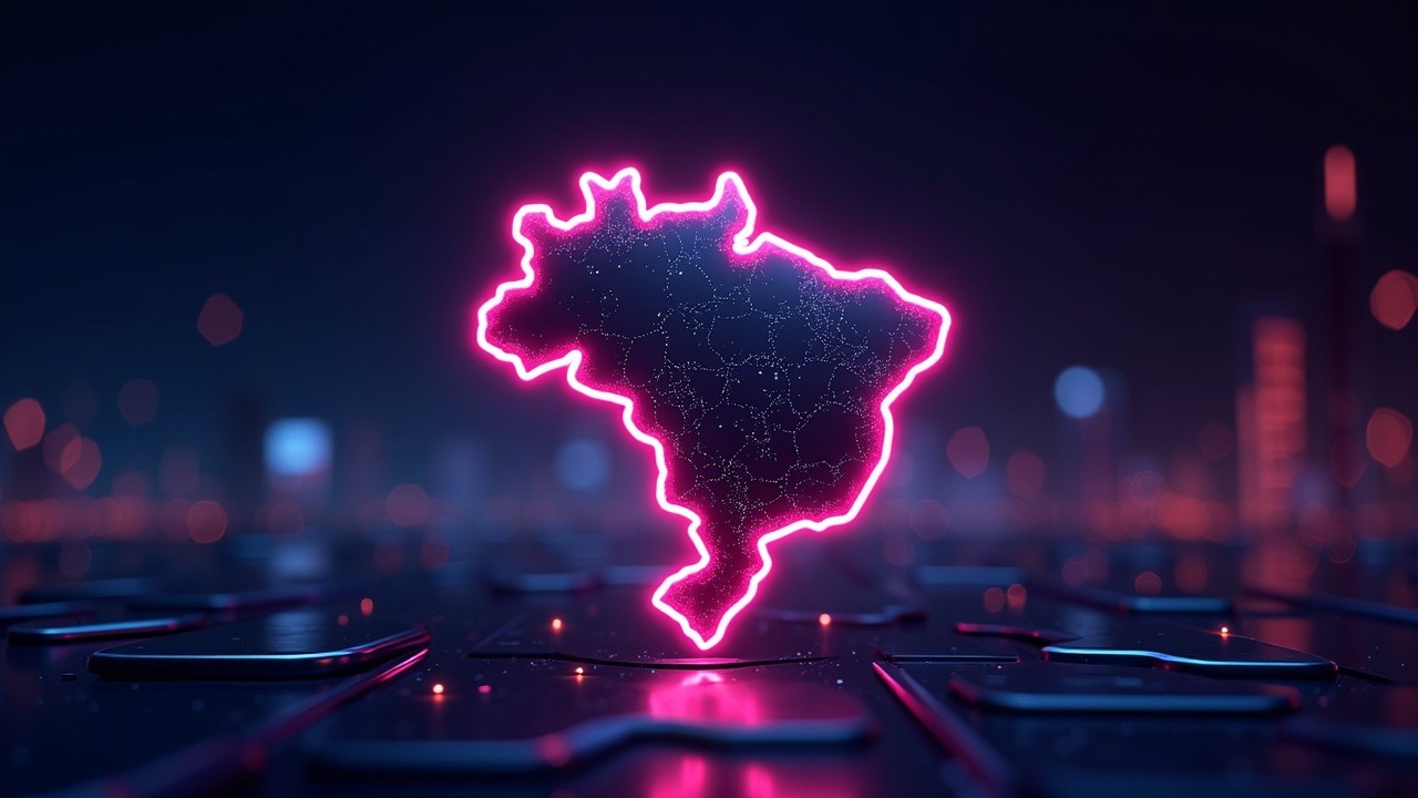 Neon crypto illustration of Brazil with a guarded stablecoin under a 3.5% IOF tax, signaling liquidity risk.