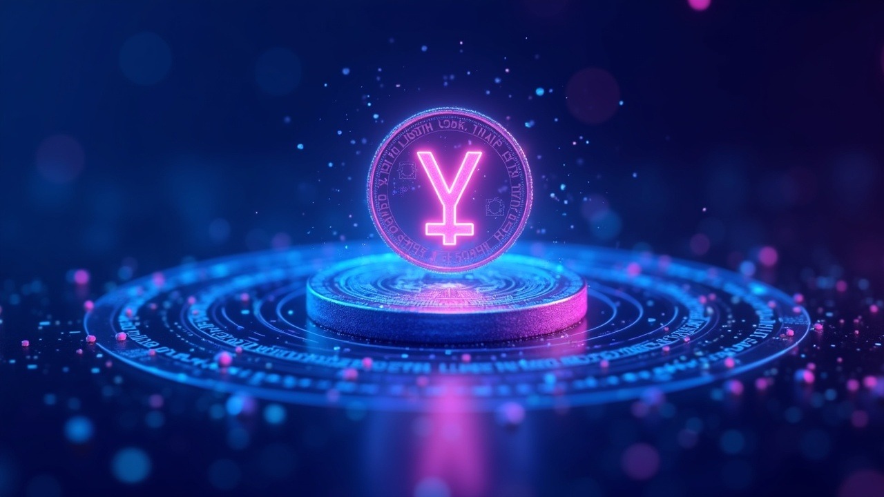 Neon illustration of a tokenized Bitcoin yield on a Base-like layer, with a holographic on-chain ledger orbiting a compliant token.
