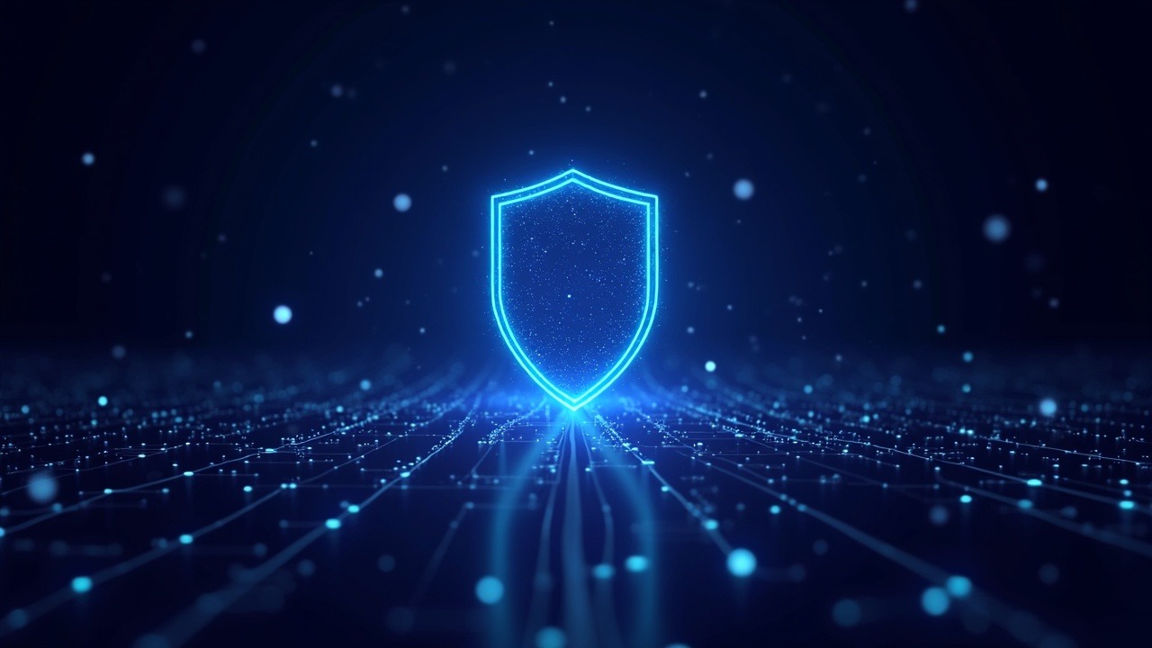 Neon DeFi insurance scene with a digital shield over a glowing blockchain and funds flowing into underwriting pools.