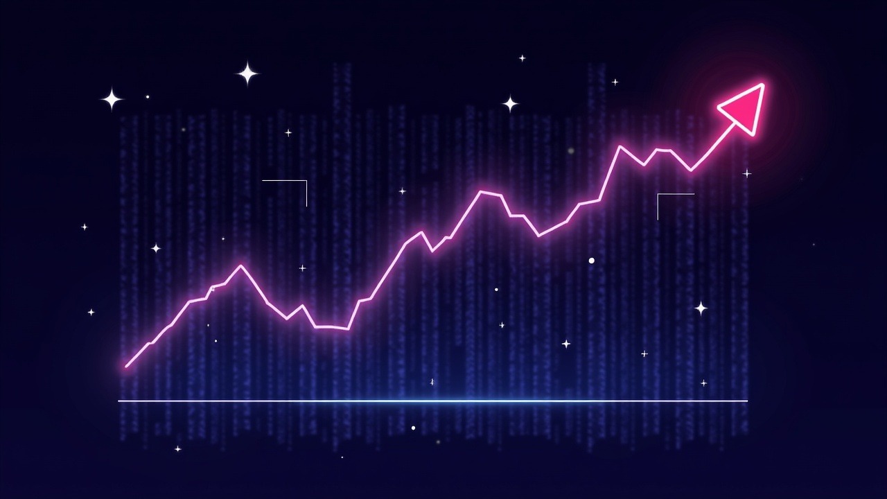 Neon crypto illustration showing Eightco stock rising, Tom Lee, BitMine logo, Worldcoin tokens, and AI blockchain imagery.