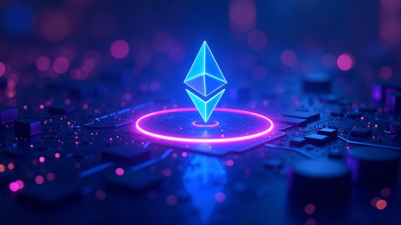 Futuristic Ethereum shard glowing with sanctuary-tech motifs, signaling privacy and offline hardware resilience.