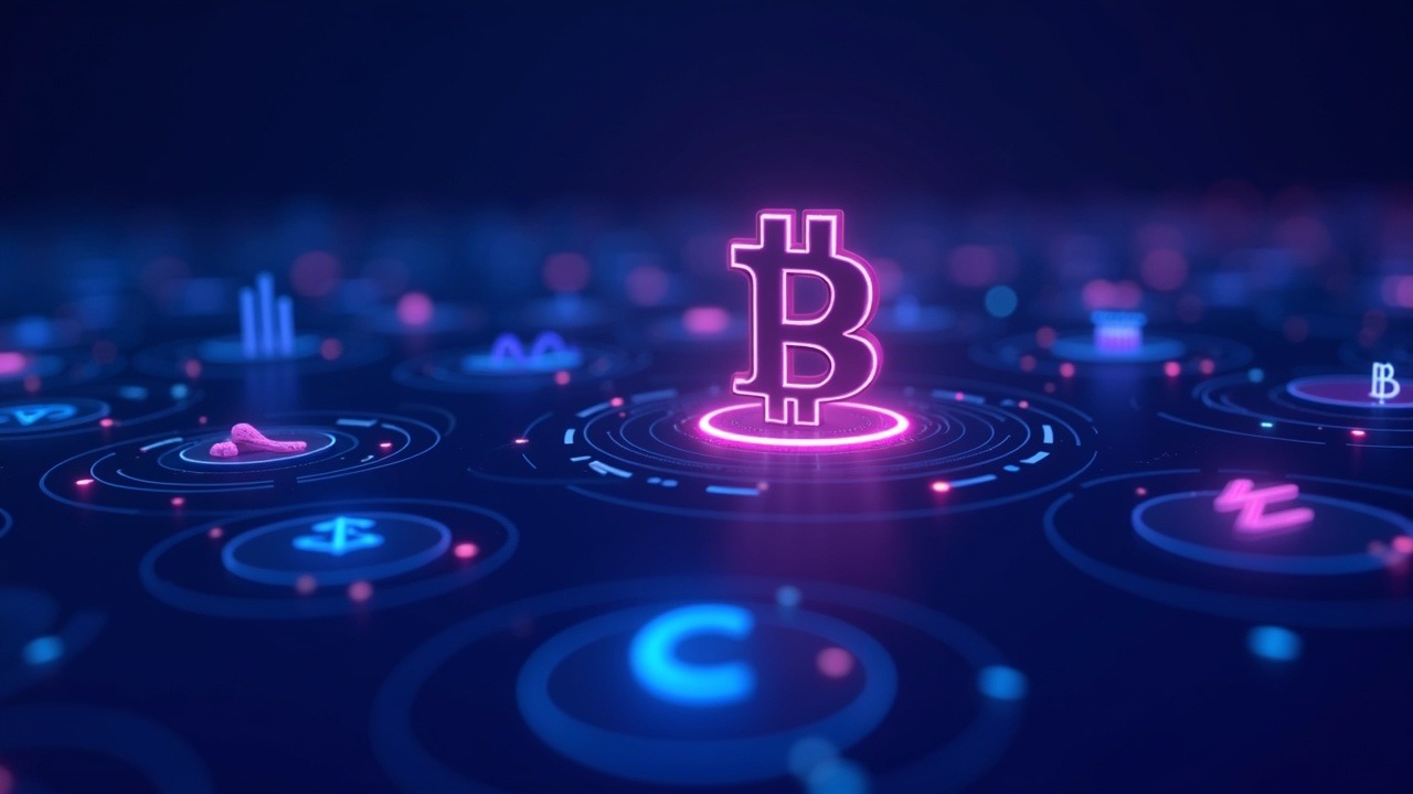 Indiana retirement plan dashboard with crypto options and glowing Bitcoin icon.