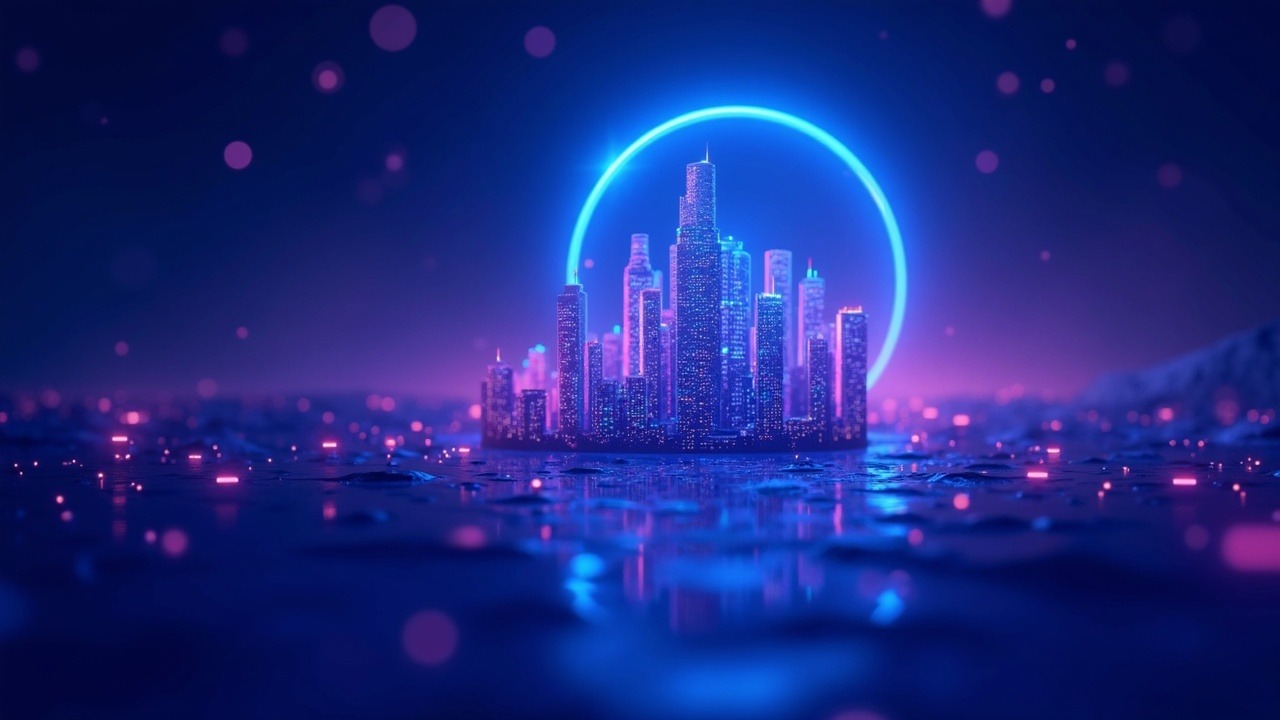 Neon-hued crypto assets breaking free toward an open horizon, with Seoul skyline and bokeh glow.