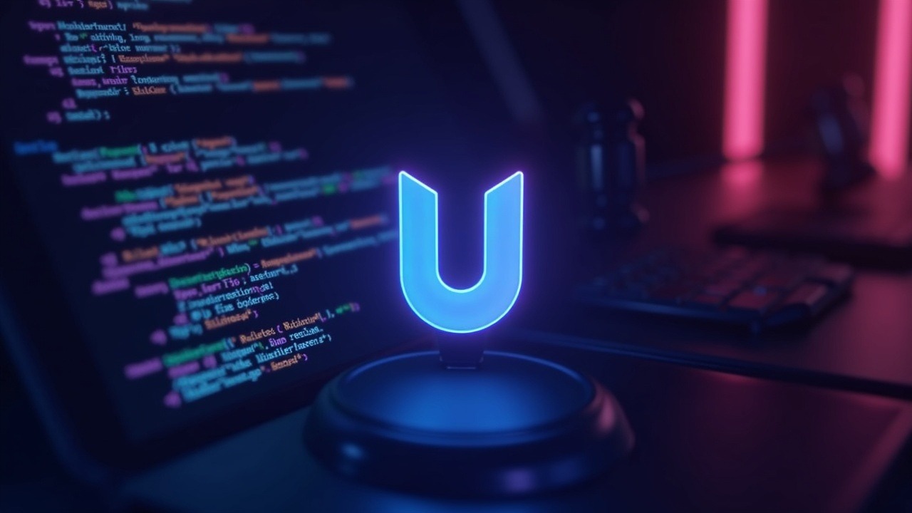 Neon-lit Uniswap logo atop open-source code with a blurred courtroom backdrop, symbolizing DeFi liability protection for developers.