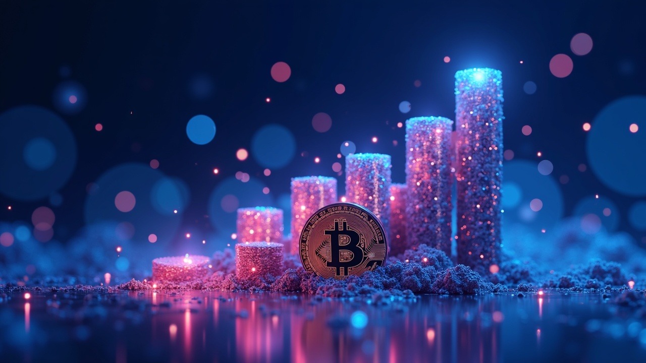 Neon illustration of Bitcoin ETF rising vs gold ETF fading, with institutional investors and custody icons.