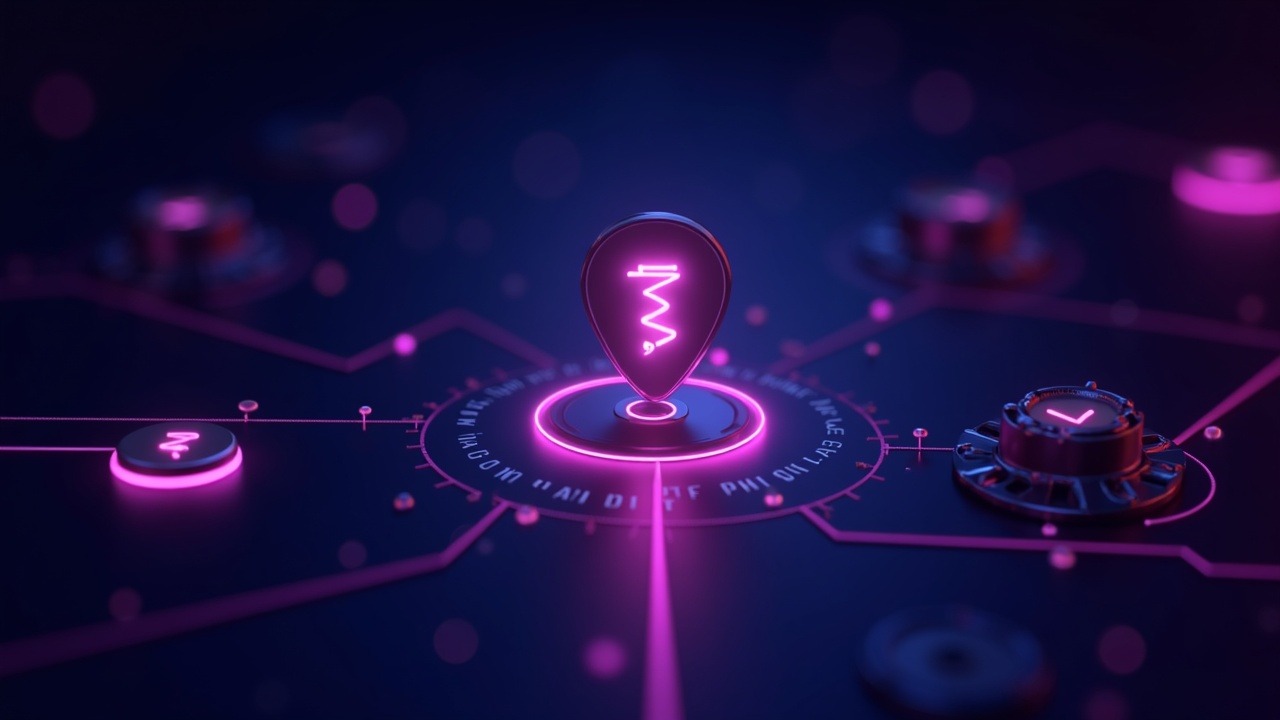 Neon-lit crypto frontend with a phantom domain redirecting wallets, centered CoW Swap icon, futuristic bokeh background.