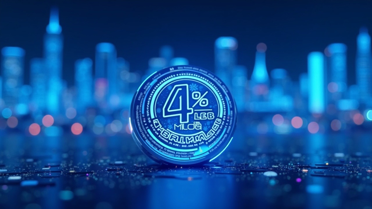 Neon-lit illustration of Denmark with a bold 4% crypto adoption badge, crypto icons, and bank dashboards under MiCA.