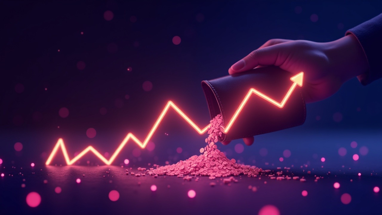 Neon wallet silhouette pours glowing PEPE tokens into a rising chart, surpassing the 0.0000041 resistance.