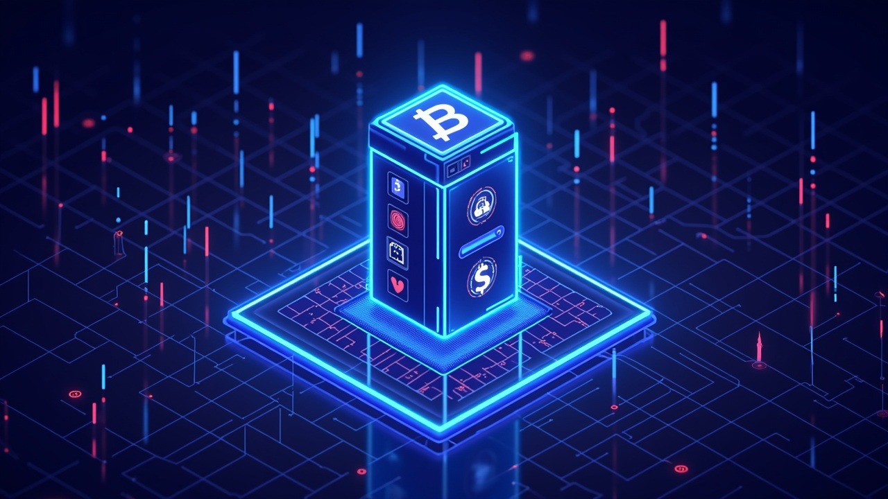 Neon crypto illustration of user-created prediction markets on a transparent blockchain grid with glowing liquidity vaults.