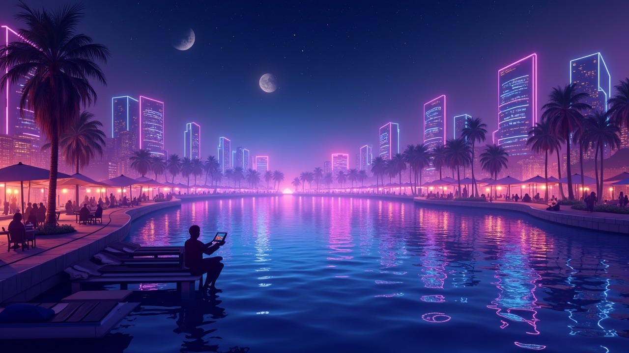 Neon crypto city background featuring Venice liquidity pair on Base with AI tokens and WETH-VVV pool.