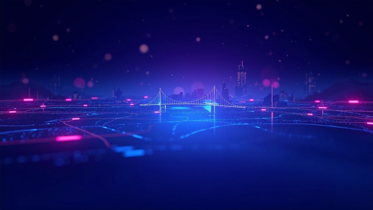 Neon-lit illustration of Basin, a programmable credit bridge enabling instant stablecoin liquidity for on-chain exits.