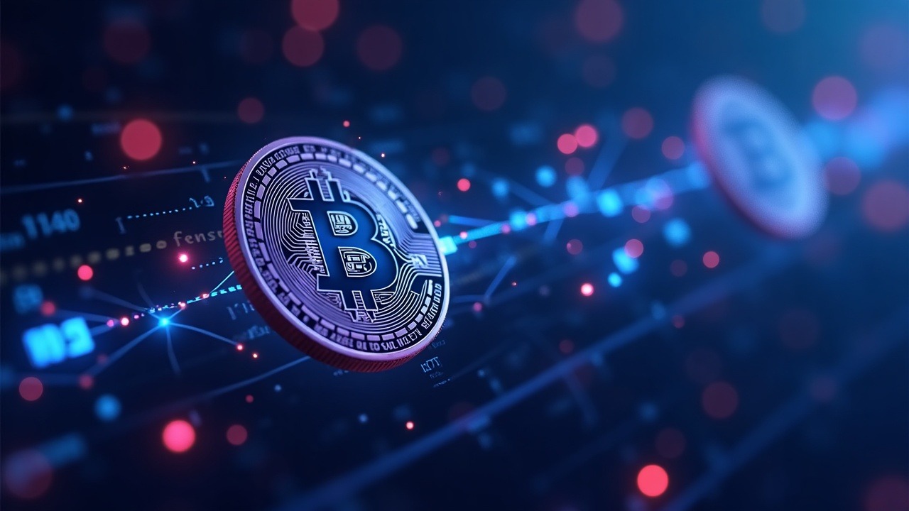 Futuristic Bitcoin illustration: code stream around a central Bitcoin symbol, hinting at Tapscript and 520-byte cap.