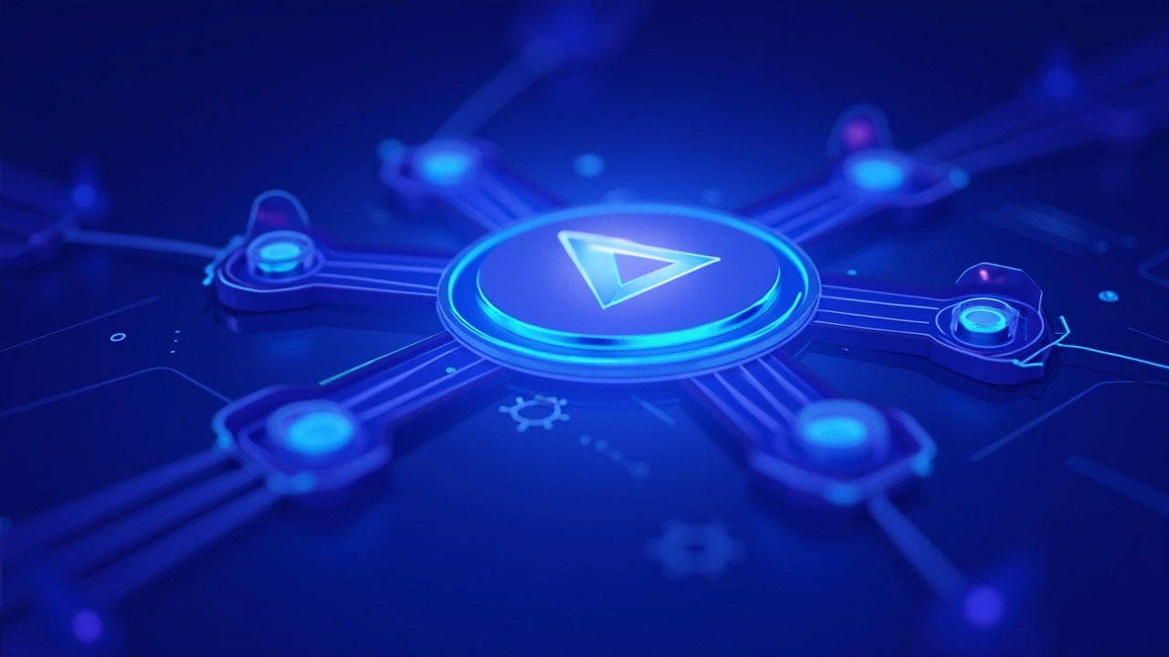 Neon futuristic art of an EVM wallet linked to an Algorand Logic Signature account, illustrating cross-chain integration.
