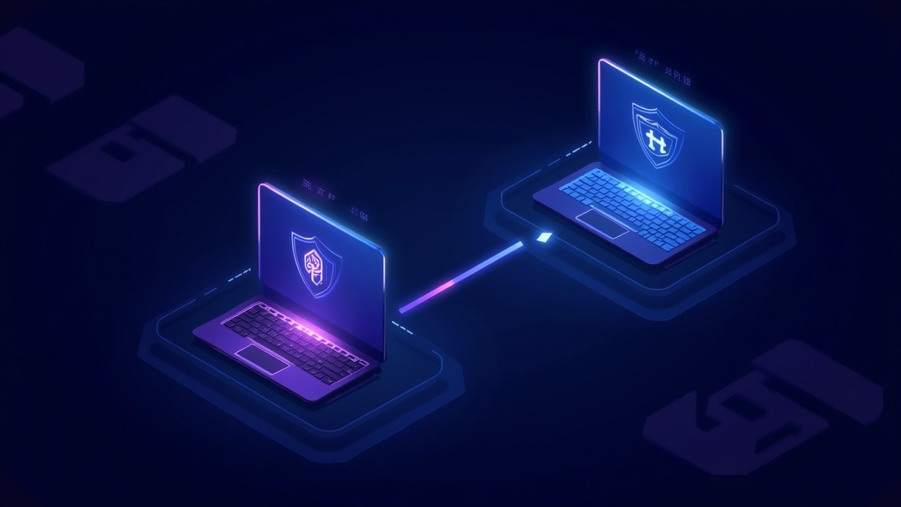 Futuristic shielded on-chain transfers between corporate wallets with Hinkal privacy, KYT audit trail, Polygon-branded.