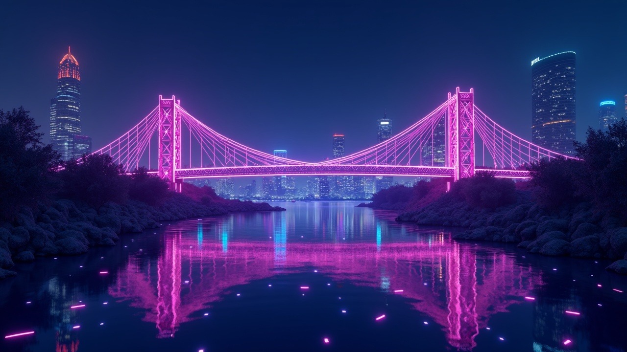 Neon cross-chain bridge with a breached third-party module leaking funds into a digital pool; core router glows.