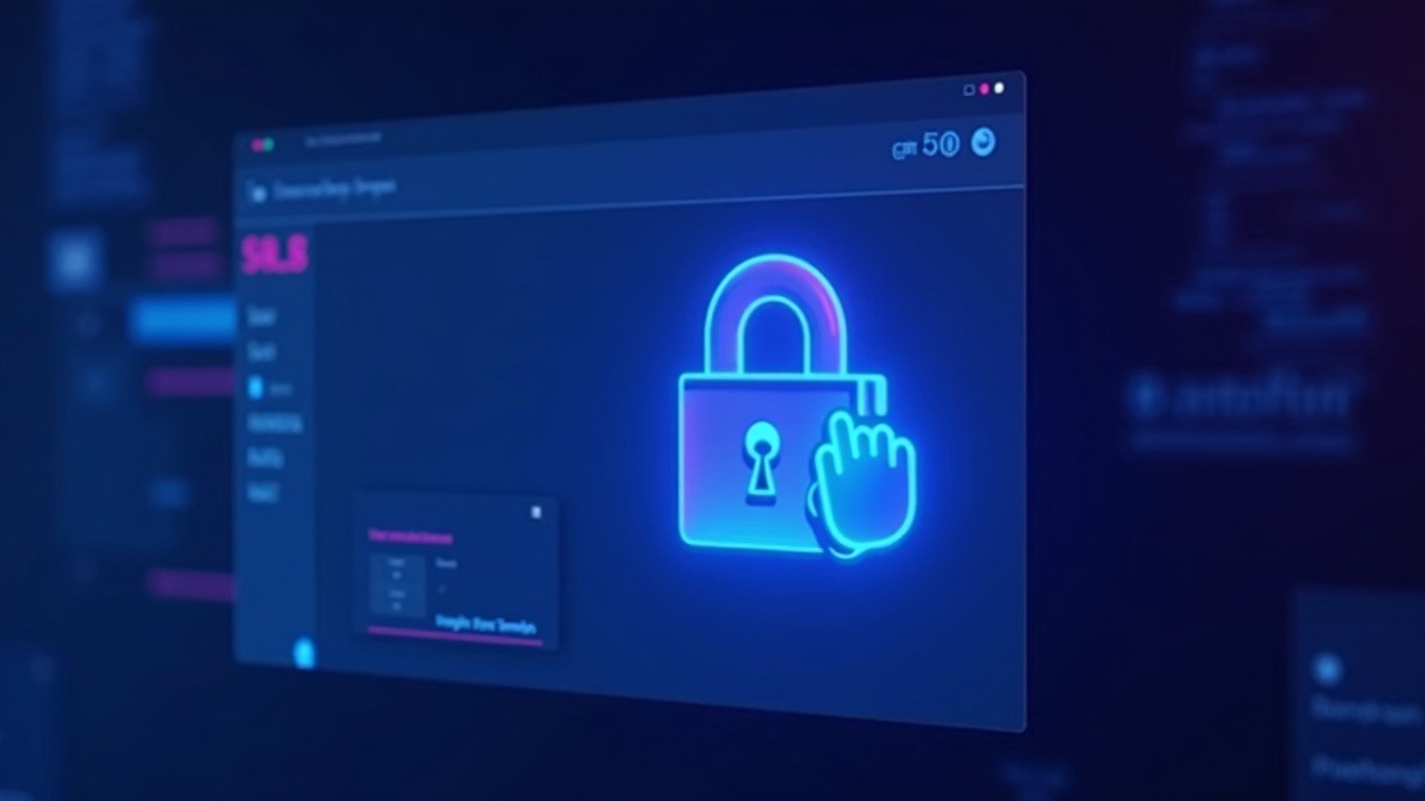Neon crypto header with a fake Chrome extension icon over a browser window, blue-cyan-purple glow signaling phishing risk