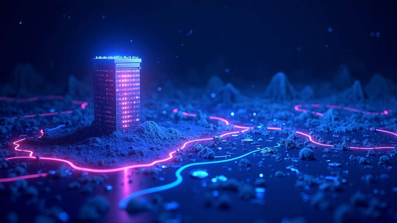 Neon crypto illustration of a central exchange tower with EU glow, Greece fading, and a path to a new EU MiCA jurisdiction.