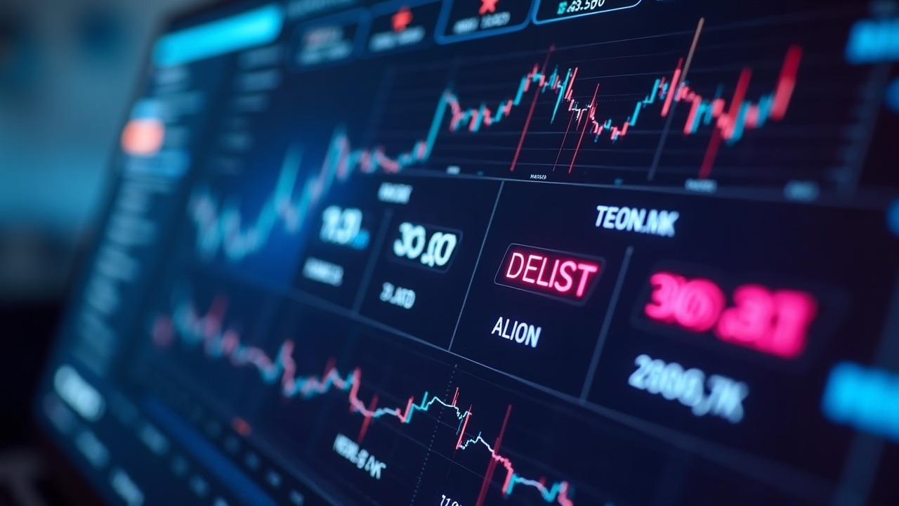 High-tech crypto dashboard highlighting ELON/USDT and VINU/USDT with a DELIST glow.