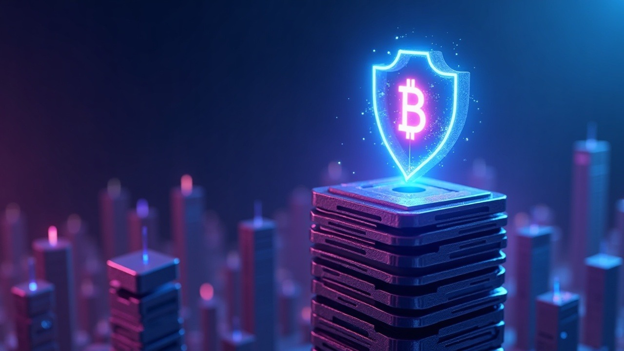 Futuristic crypto exchange tower with a neon MAS shield, symbolizing regulatory dialogue.