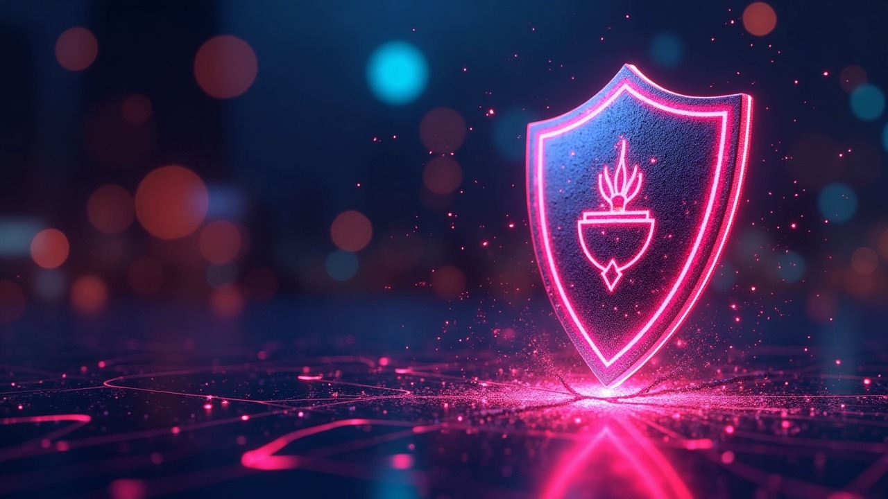 Cyber illustration of LayerZero EndpointV2 under attack with forged cross-chain messages and cracked shield Tornado Cash.