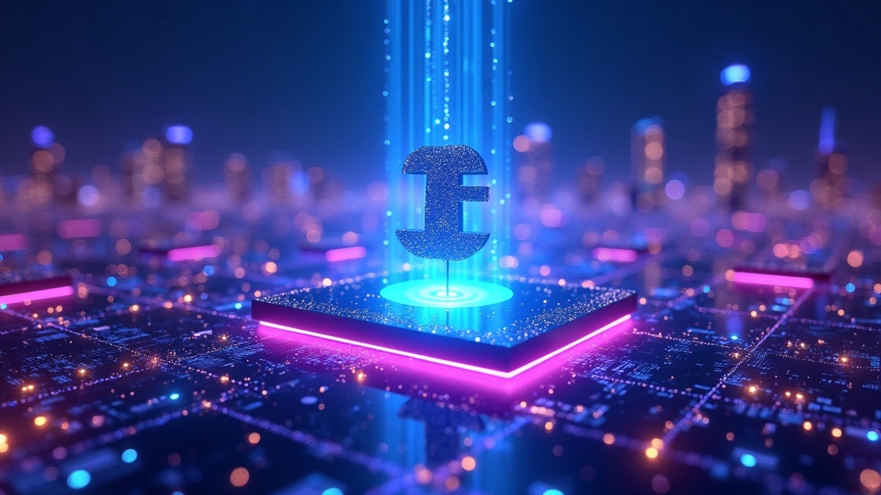 Maple Finance on-chain credit platform spotlight in a neon-lit blockchain cityscape with blue and purple glow.
